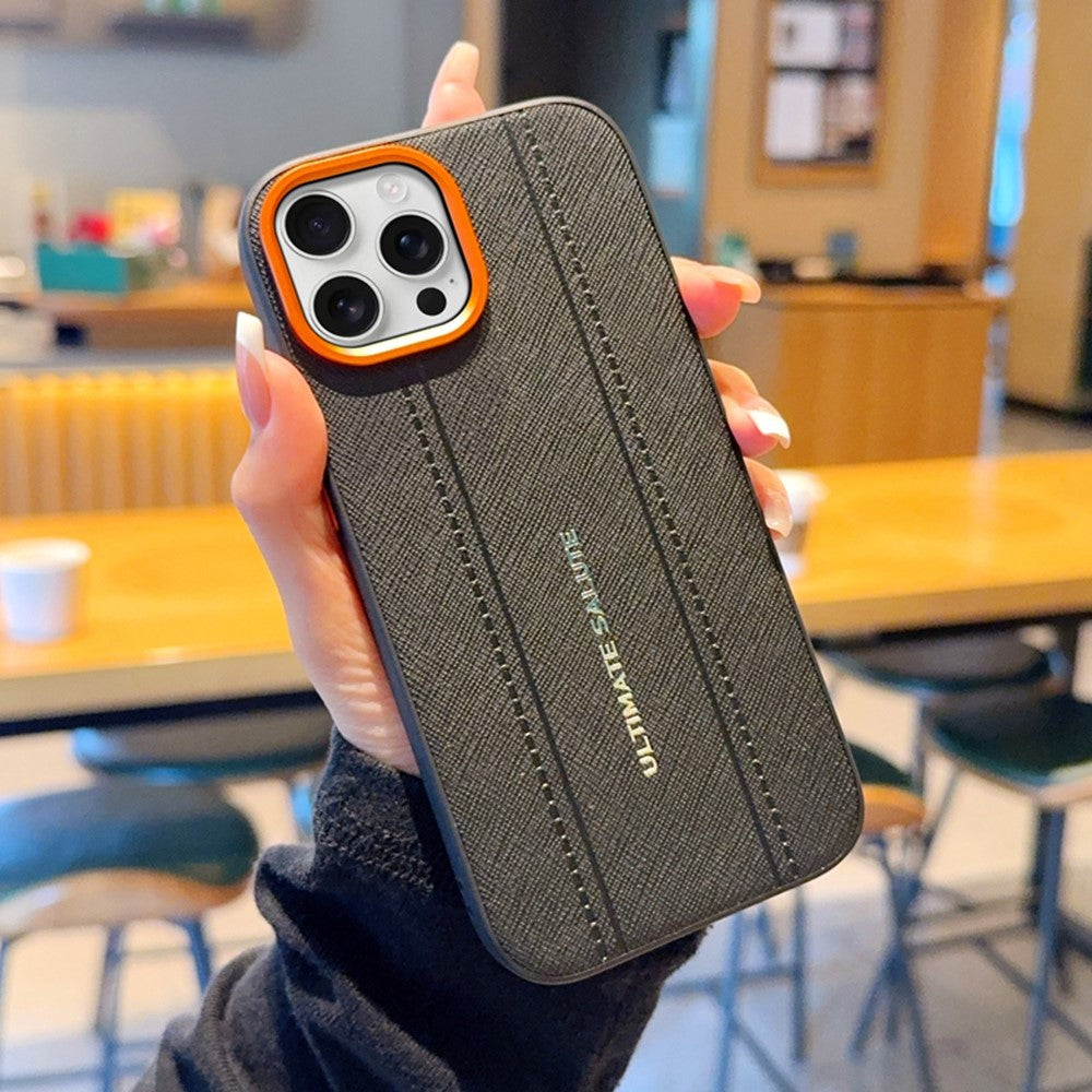 For iPhone 16 Pro Case Leather Texture PC + TPU Anti-slip Protective Phone Cover