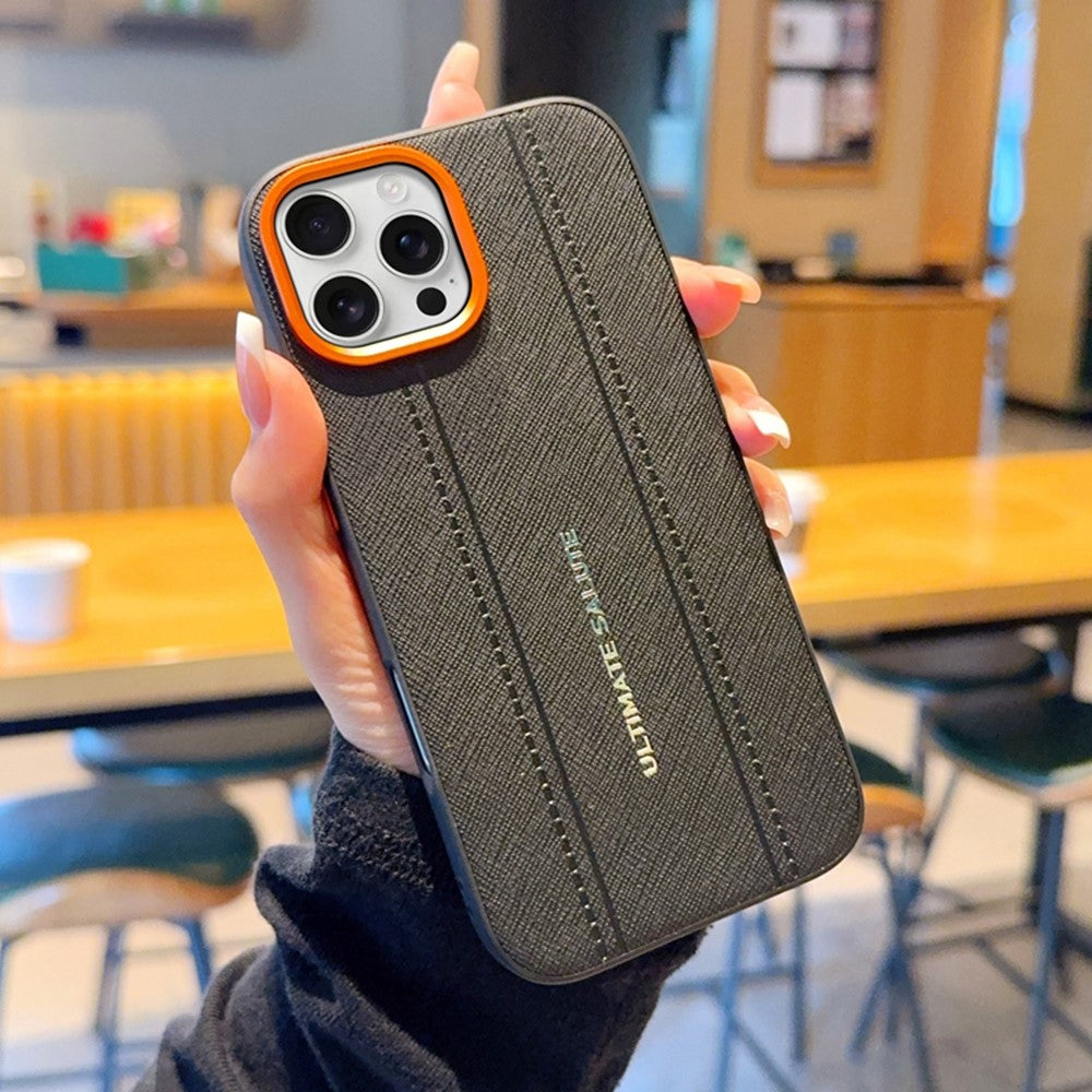 For iPhone 16 Pro Max Case Leather Texture PC + TPU Anti-slip Protective Phone Cover