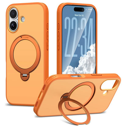For iPhone 16 Magnetic Case Ring Holder Kickstand PC + TPU Dual-Layer Protective Phone Cover