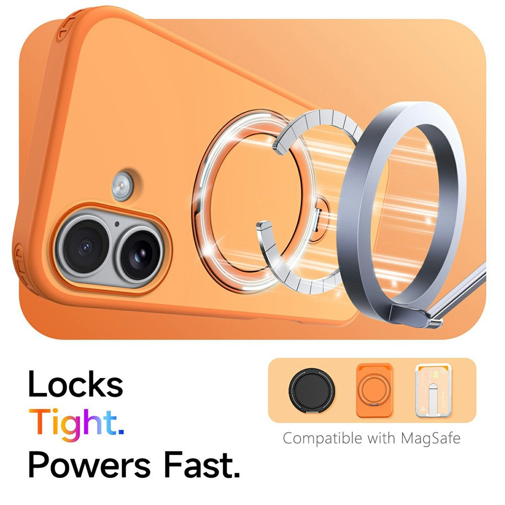 For iPhone 16 Magnetic Case Ring Holder Kickstand PC + TPU Dual-Layer Protective Phone Cover