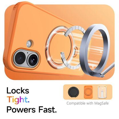 For iPhone 16 Magnetic Case Ring Holder Kickstand PC + TPU Dual-Layer Protective Phone Cover