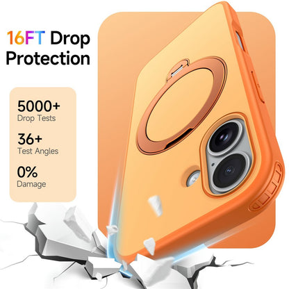For iPhone 16 Magnetic Case Ring Holder Kickstand PC + TPU Dual-Layer Protective Phone Cover