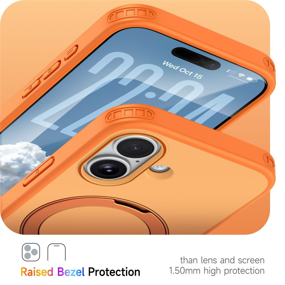 For iPhone 16 Magnetic Case Ring Holder Kickstand PC + TPU Dual-Layer Protective Phone Cover