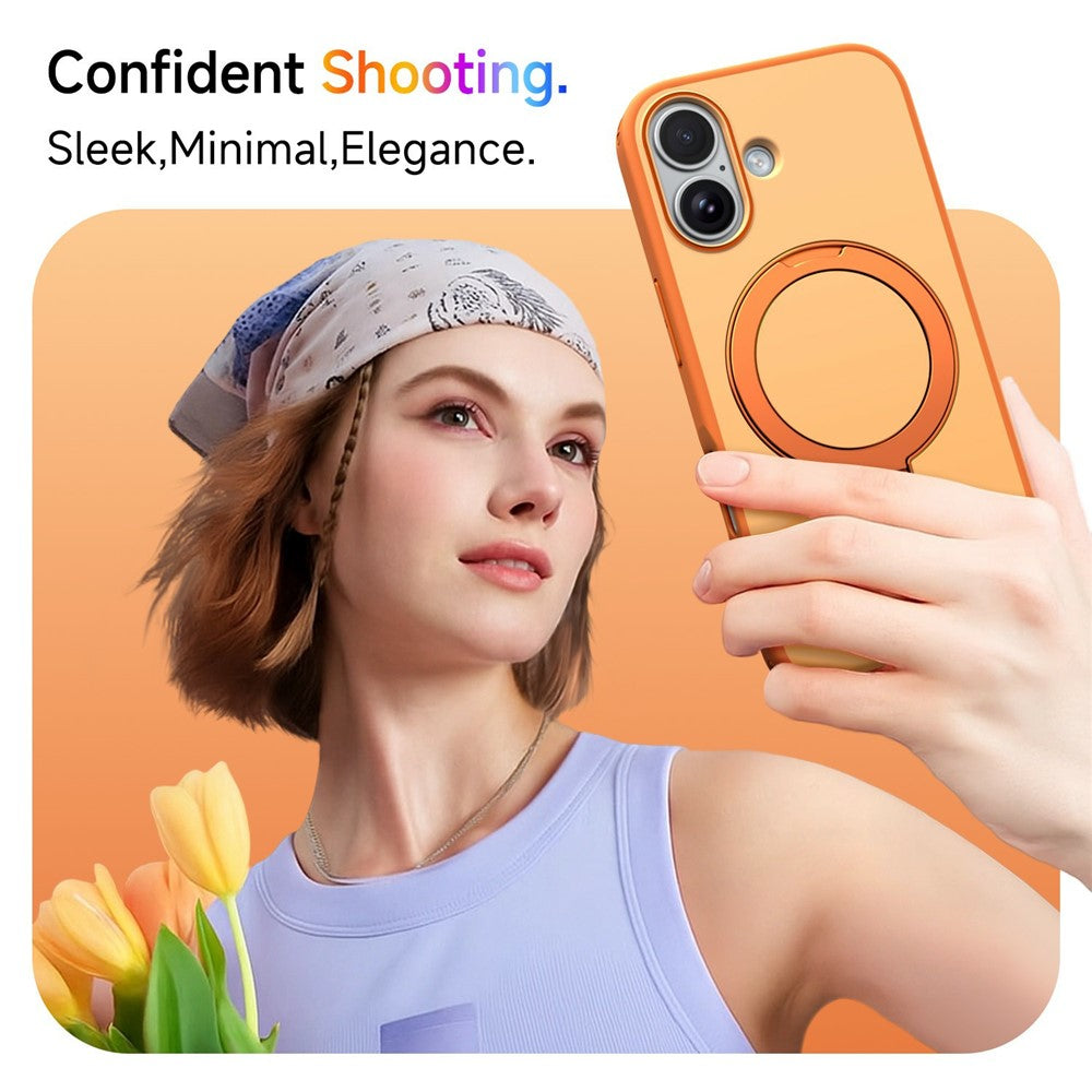 For iPhone 16 Magnetic Case Ring Holder Kickstand PC + TPU Dual-Layer Protective Phone Cover