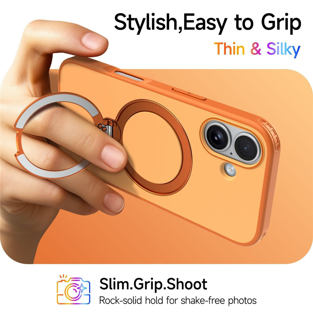 For iPhone 16 Magnetic Case Ring Holder Kickstand PC + TPU Dual-Layer Protective Phone Cover