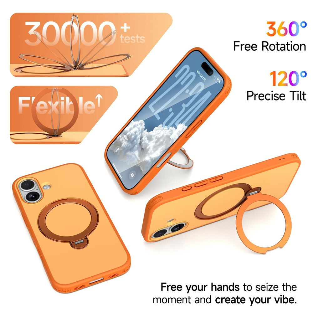 For iPhone 16 Magnetic Case Ring Holder Kickstand PC + TPU Dual-Layer Protective Phone Cover