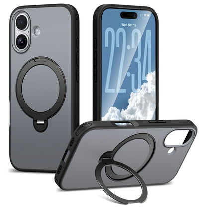For iPhone 16 Magnetic Case Ring Holder Kickstand PC + TPU Dual-Layer Protective Phone Cover