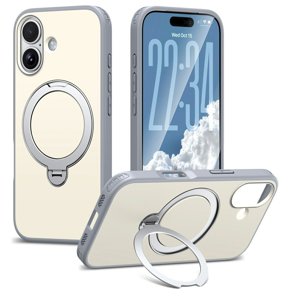 For iPhone 16 Magnetic Case Ring Holder Kickstand PC + TPU Dual-Layer Protective Phone Cover