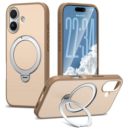 For iPhone 16 Magnetic Case Ring Holder Kickstand PC + TPU Dual-Layer Protective Phone Cover