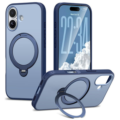 For iPhone 16 Magnetic Case Ring Holder Kickstand PC + TPU Dual-Layer Protective Phone Cover