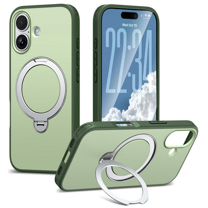 For iPhone 16 Magnetic Case Ring Holder Kickstand PC + TPU Dual-Layer Protective Phone Cover