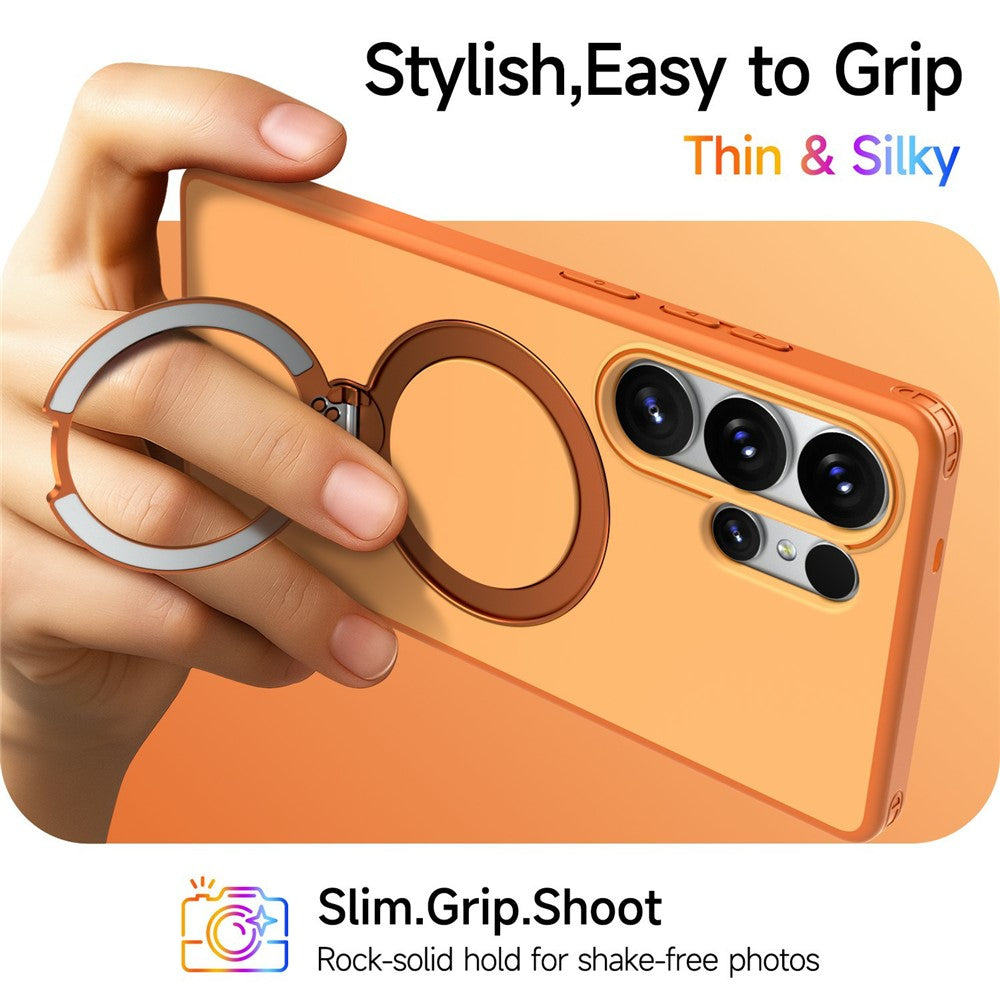 For Samsung Galaxy S25 Ultra Magnetic Case Ring Holder Kickstand PC + TPU Dual-Layer Protective Phone Cover