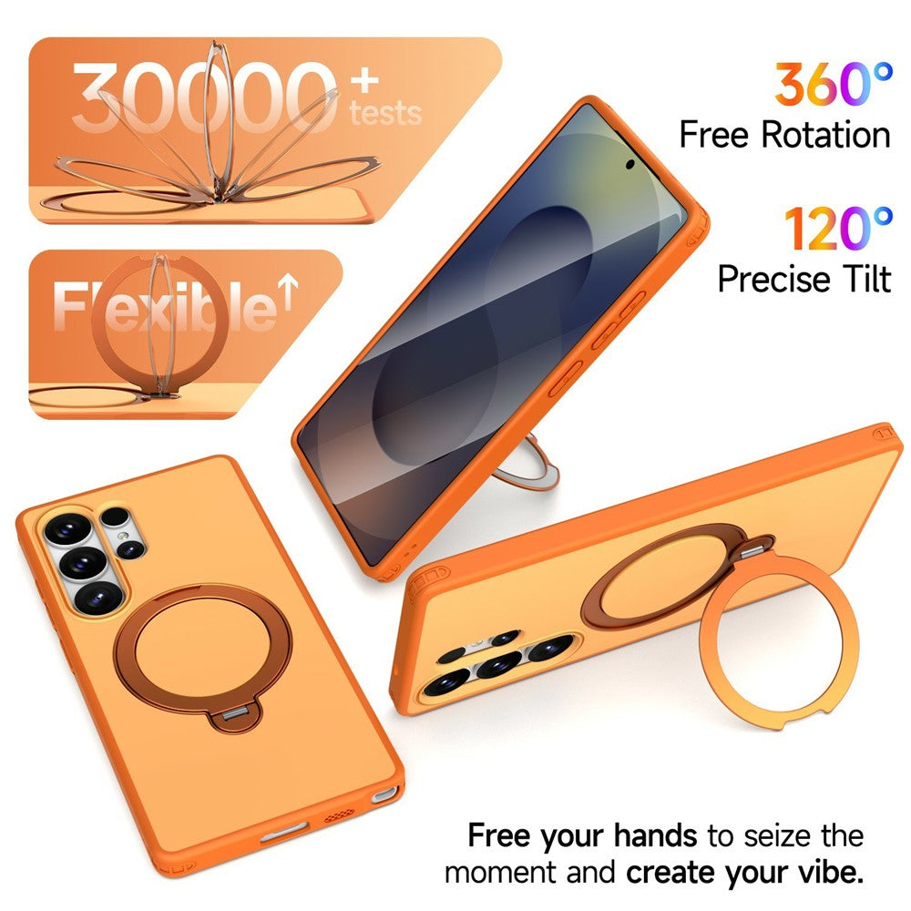 For Samsung Galaxy S25 Ultra Magnetic Case Ring Holder Kickstand PC + TPU Dual-Layer Protective Phone Cover