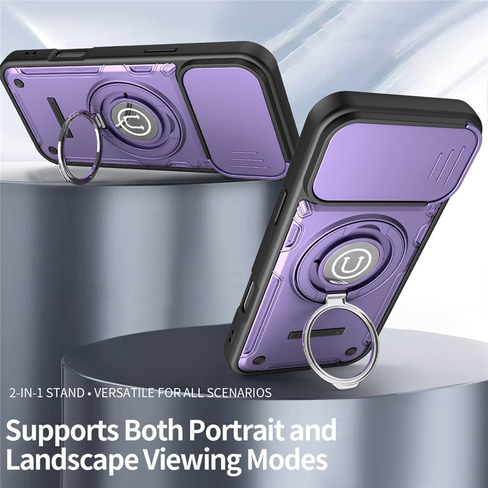 For iPhone 16 Pro Case with Slide Camera Cover Ring Kickstand PC + TPU Phone Shell