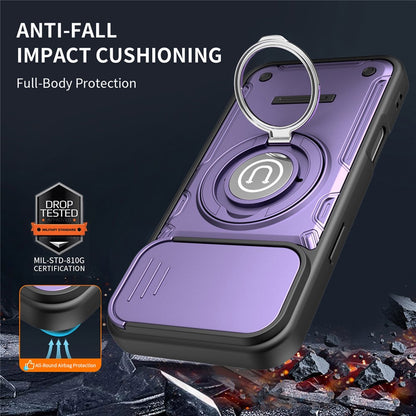 For iPhone 16 Pro Case with Slide Camera Cover Ring Kickstand PC + TPU Phone Shell