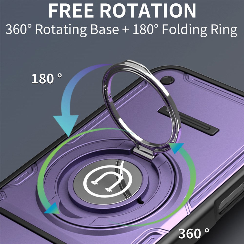 For iPhone 16 Pro Case with Slide Camera Cover Ring Kickstand PC + TPU Phone Shell
