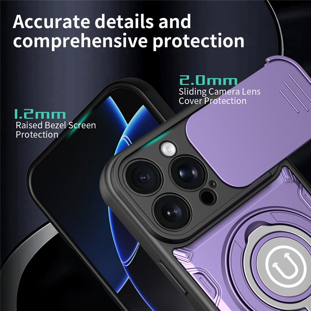 For iPhone 16 Pro Max Case with Slide Camera Cover Ring Kickstand PC + TPU Phone Shell