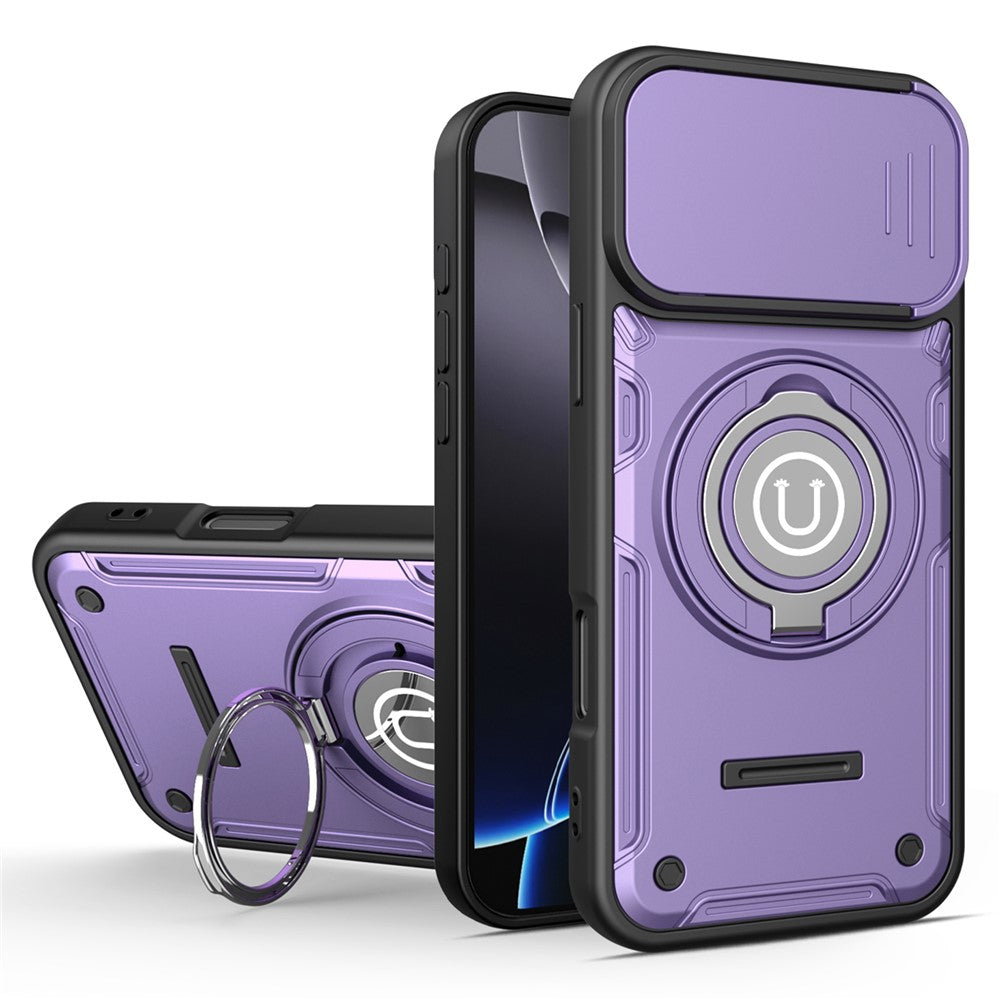 For iPhone 16 Pro Max Case with Slide Camera Cover Ring Kickstand PC + TPU Phone Shell
