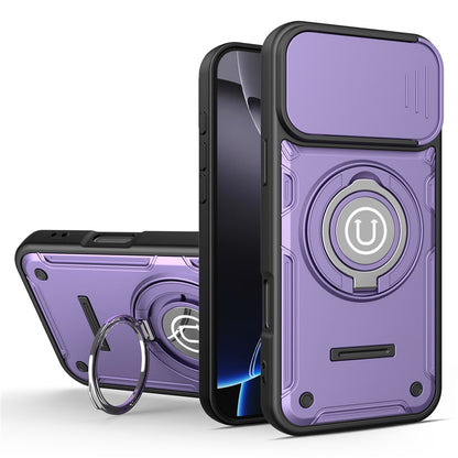 For iPhone 16 Pro Max Case with Slide Camera Cover Ring Kickstand PC + TPU Phone Shell