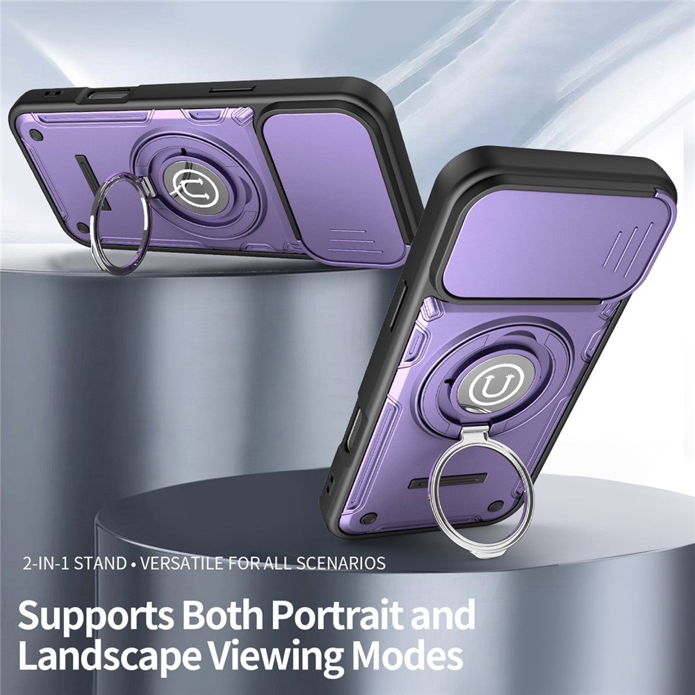 For iPhone 16 Pro Max Case with Slide Camera Cover Ring Kickstand PC + TPU Phone Shell