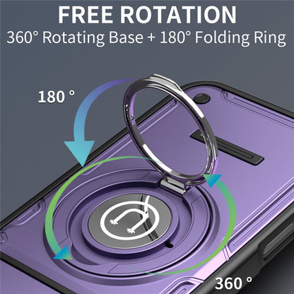 For iPhone 16 Pro Max Case with Slide Camera Cover Ring Kickstand PC + TPU Phone Shell