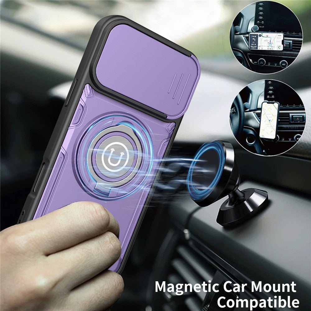 For iPhone 16 Pro Max Case with Slide Camera Cover Ring Kickstand PC + TPU Phone Shell
