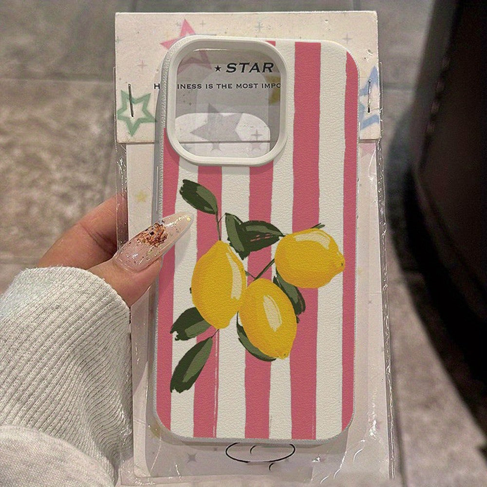 For iPhone 14 Case Stripe Lemon Fruit Pattern Soft TPU Protective Phone Cover