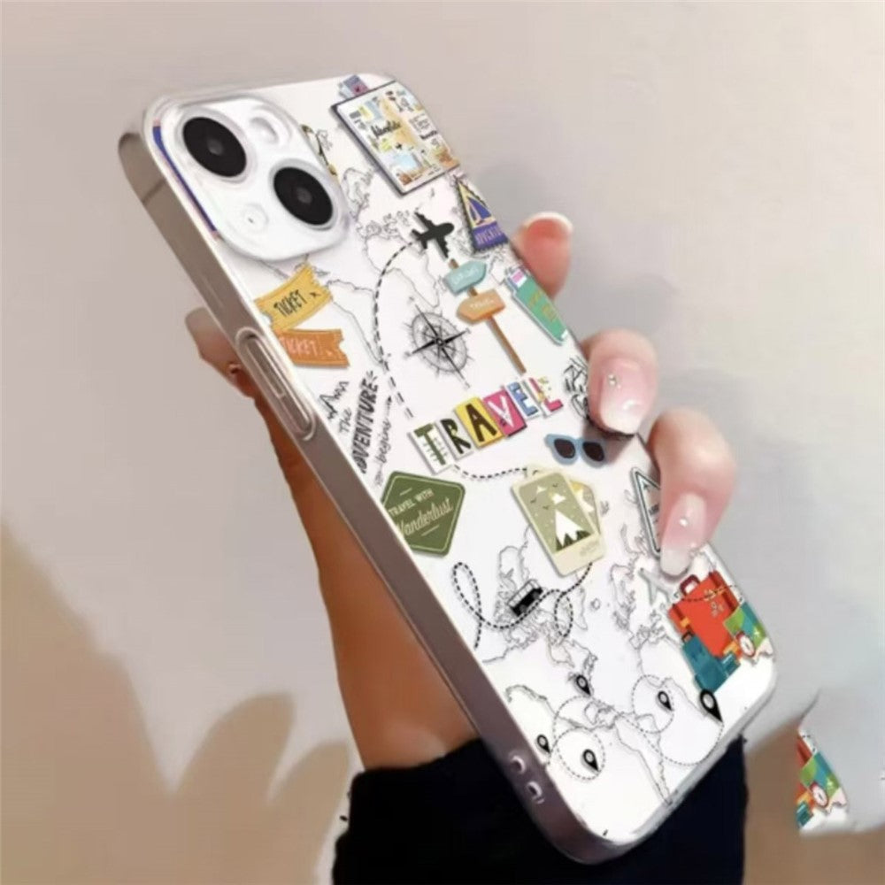 For iPhone 14 Plus Case Travel Map Aircraft Pattern Clear TPU Shockproof Phone Cover