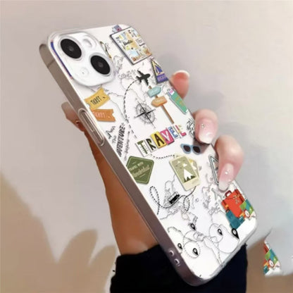 For iPhone 14 Plus Case Travel Map Aircraft Pattern Clear TPU Shockproof Phone Cover