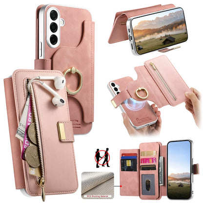 For Samsung Galaxy S26+ Case RFID Blocking Detachable Magnetic Leather Phone Cover with Ring Holder