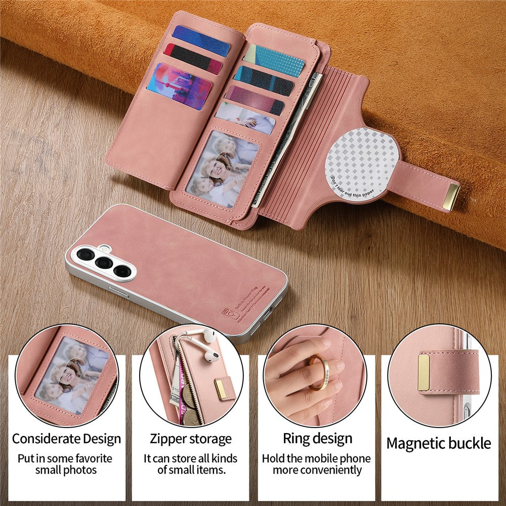 For Samsung Galaxy S26+ Case RFID Blocking Detachable Magnetic Leather Phone Cover with Ring Holder