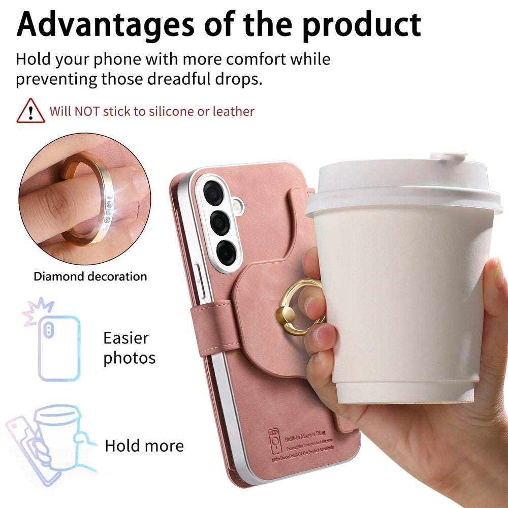 For Samsung Galaxy S26+ Case RFID Blocking Detachable Magnetic Leather Phone Cover with Ring Holder