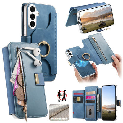 For Samsung Galaxy S26+ Case RFID Blocking Detachable Magnetic Leather Phone Cover with Ring Holder