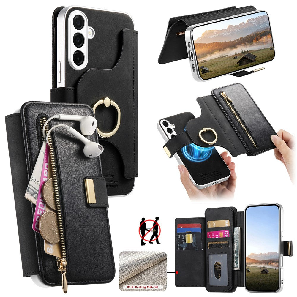 For Samsung Galaxy S26+ Case RFID Blocking Detachable Magnetic Leather Phone Cover with Ring Holder