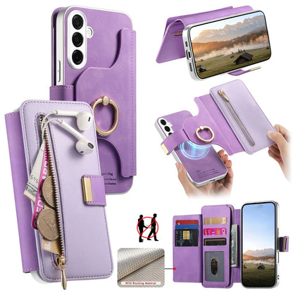 For Samsung Galaxy S26+ Case RFID Blocking Detachable Magnetic Leather Phone Cover with Ring Holder