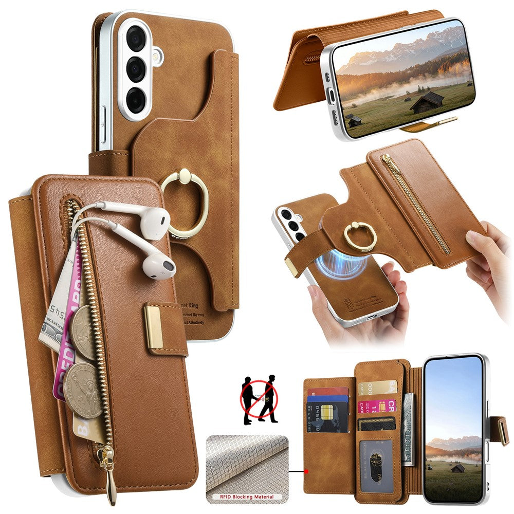 For Samsung Galaxy S26+ Case RFID Blocking Detachable Magnetic Leather Phone Cover with Ring Holder