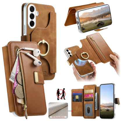 For Samsung Galaxy S26+ Case RFID Blocking Detachable Magnetic Leather Phone Cover with Ring Holder