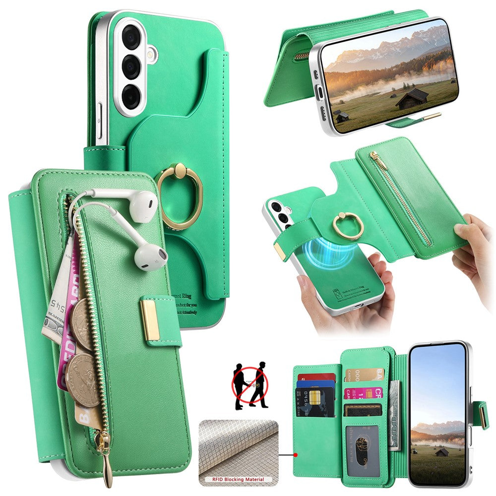 For Samsung Galaxy S26+ Case RFID Blocking Detachable Magnetic Leather Phone Cover with Ring Holder