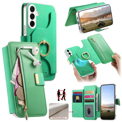 For Samsung Galaxy S26+ Case RFID Blocking Detachable Magnetic Leather Phone Cover with Ring Holder