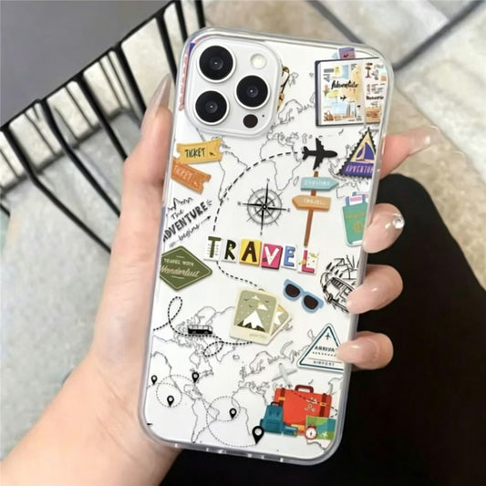 For iPhone 17e / 16e Case Travel Map Aircraft Pattern Clear TPU Shockproof Phone Cover