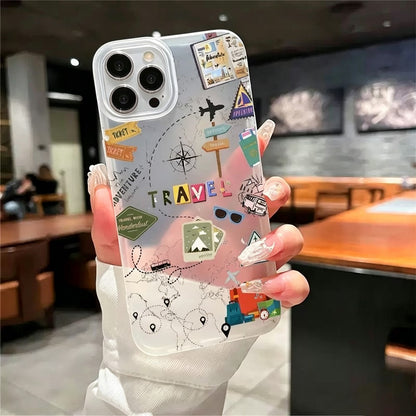 For iPhone 17e / 16e Case Travel Map Aircraft Pattern Clear TPU Shockproof Phone Cover