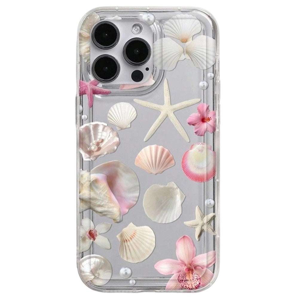For iPhone 14 Case Floral Starfish Shell Pattern Clear TPU Protective Phone Cover
