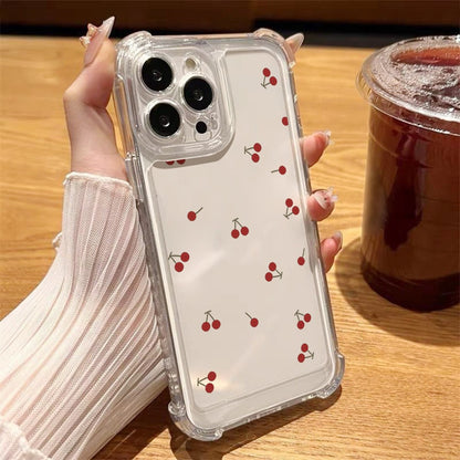 For iPhone 14 Case Cherry Pattern Four Corner Protection Clear TPU Phone Cover