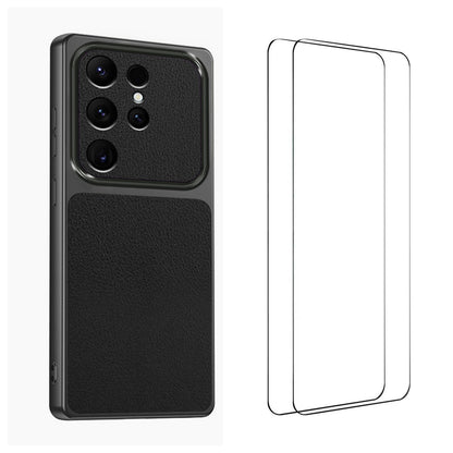 WANLONFENG for Samsung Galaxy S25 Ultra XYP Series Case Lambskin Texture PC TPU Precise Cutouts Phone Cover with 2Pcs Tempered Glass Film