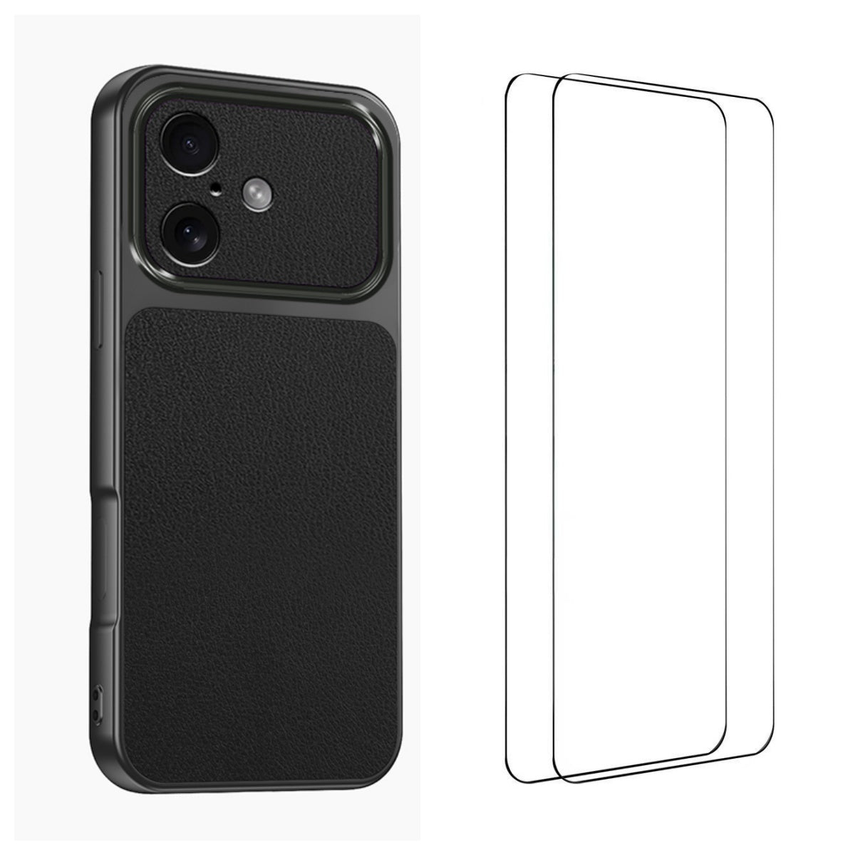WANLONFENG for iPhone 16 XYP Series Case Lambskin Texture PC TPU Precise Cutouts Phone Cover with 2Pcs Tempered Glass Film