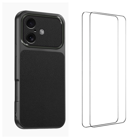 WANLONFENG for iPhone 16 XYP Series Case Lambskin Texture PC TPU Precise Cutouts Phone Cover with 2Pcs Tempered Glass Film