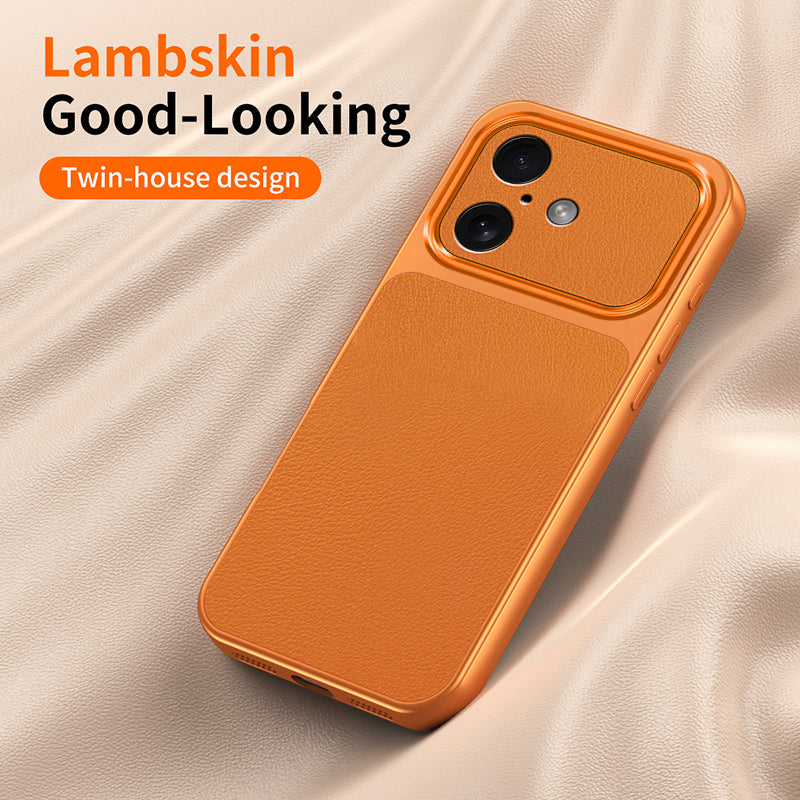 WANLONFENG for iPhone 16 XYP Series Case Lambskin Texture PC TPU Precise Cutouts Phone Cover with 2Pcs Tempered Glass Film