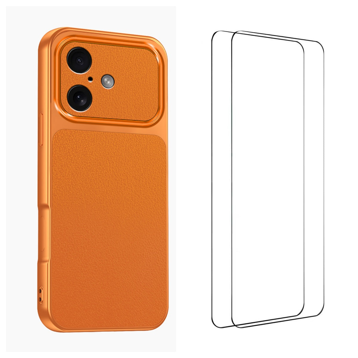 WANLONFENG for iPhone 16 XYP Series Case Lambskin Texture PC TPU Precise Cutouts Phone Cover with 2Pcs Tempered Glass Film