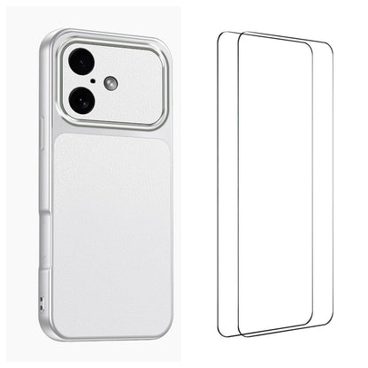WANLONFENG for iPhone 16 XYP Series Case Lambskin Texture PC TPU Precise Cutouts Phone Cover with 2Pcs Tempered Glass Film