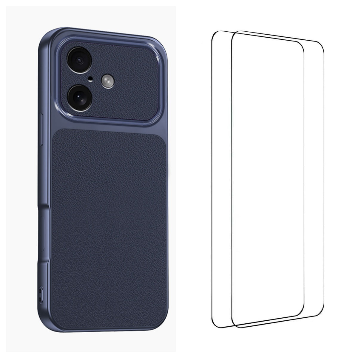 WANLONFENG for iPhone 16 XYP Series Case Lambskin Texture PC TPU Precise Cutouts Phone Cover with 2Pcs Tempered Glass Film